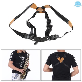 MC Adjustable Leather Tenor Alto Soprano Saxophone Sax Chest Double Shoulder Strap with EVA Padded Metal Hook