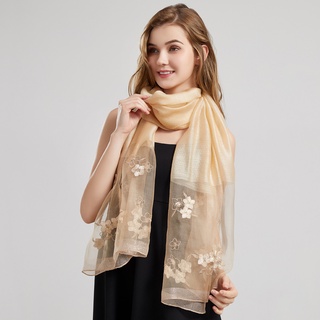 Bufanda de seda para mujer primavera y otoño hilo dorado versátil bordado Mulberry seda seda bufanda chal de lana bufanda de doble uso estilo coreano para mujer