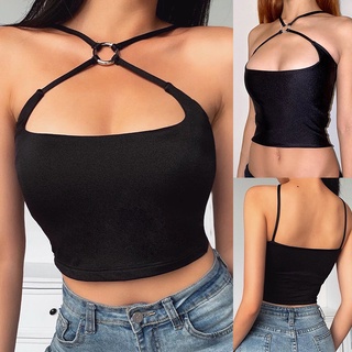 Cut Out Crop Top Slim Camisole Tees Cross Choker Summer Top for Women Party Club