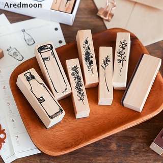 [aredmoon] serie natural de plantas retro planificador sello diy de madera sellos de goma papelería venta caliente
