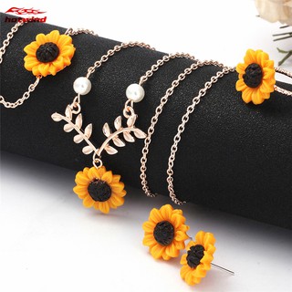 【HW】Fashion Creative Bohemia Sunflower Earrings Necklace Ring Bracelet Set Drop Dangle Jewelry Gift