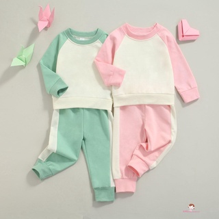 Xzq7-Traje de bebé niña moda Color bloque de manga larga Tops y pantalones largos