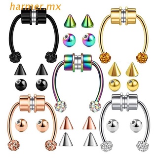 HAR1 Fake Septum Piercing Magnetic Horseshoe Nose Ring Non Piercing Clip Stainless Steel Reusable Crystal Nose Hoop Jewelry