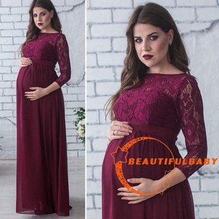 Moda mujeres embarazadas y 39; s vestido de maternidad de encaje Maxi vestido de fotografía (5)
