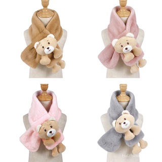 ❤️MISS XU❤️Otoño e Invierno Color sólido imita la bufanda de dibujos animados de piel de conejo Rex niños y niñas bufanda estilo coreano Pequeño Oso bebé bufanda de felpa❤️ pnw1
