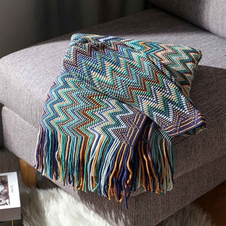 dijiaor manta de rayas de punto con borla de verano mantas para cama sofá manta decorativa tirar suave colcha bohemia manta (7)