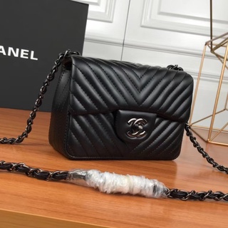 Rica mujer famosa marca tienda Chanel bolsa coaco piel de oveja cadena bolsa Chanel cross-body bolsa mujer bolsa negro 20cm ss1