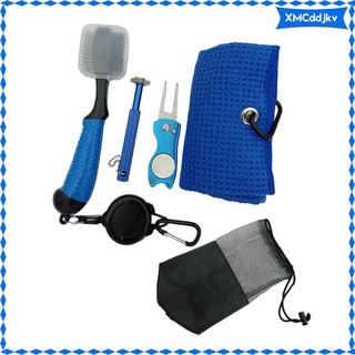 [listo stock] kit de limpieza del club de golf - toalla de golf, limpiador de club de golf, herramienta de reparación de divot, cepillo de club de golf, afilador de ranuras de golf (1)