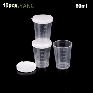 tengyang - prueba de recipiente líquido con tapa, 50 ml, 10 unidades, taza de calibración de laboratorio de plástico, multicolor