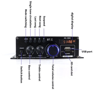 * AK380 800W Amplificador De Potencia Audio Karaoke Cine En Casa De 2 Canales Bluetooth compatible Clase D USB/SD AUX Entrada Receptor joymi (6)