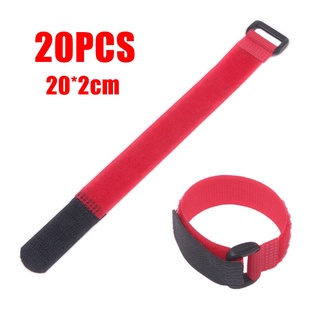20Pcs 20cm Red Self Adhesive Hook Loop Cable Ties Fastener Strap Cord Organizer ☆shbarbieHao