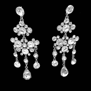 sujianxia 2Pcs/Set Shiny Full Rhinestone Tassel Bridal Statement Bib Necklace Earrings (5)