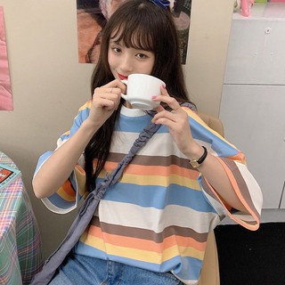 Hyunya bf camiseta de manga corta con rayas de viento para mujer Summer Student versión coreana de suelta ins camiseta de manga media de media manga para novias de moda (8)