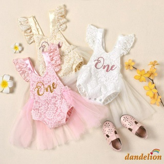 DANDELION-vestido mameluco con malla de Stitching One letras estampado Little princesa de verano