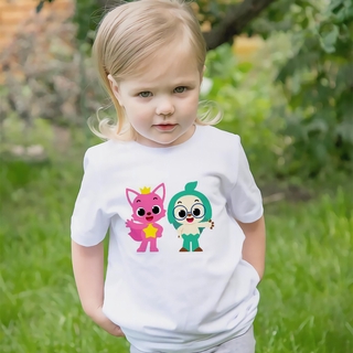 2021 Moda Bebé Tiburón Y Rosa Fong Impreso Niños Niñas Blanco Manga Corta Camiseta Lindo De Dibujos Animados Verano Tops Tee