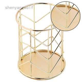 Shenyangwolf - cesta de almacenamiento de alambre de Metal, oro rosa, escritorio, artículos de escritorio, brochas de maquillaje, soporte para mesa, cosméticos, organizador