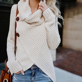 *SLT Autumn Winter Sweater High Neck Sweater Long Sleeve Sweater 5 Buckle Jacket