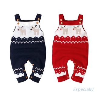 Esp bebé de navidad suéter mameluco primavera otoño tejer de dibujos animados reno traje recién nacido sin mangas mono bebé ropa de niño