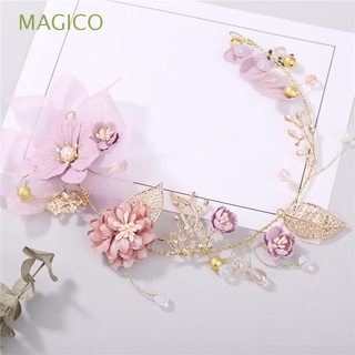 MAGICO hermosa perla banda de pelo accesorios tocado novia Headwear joyería tocado corona boda romántica flor púrpura Tiara