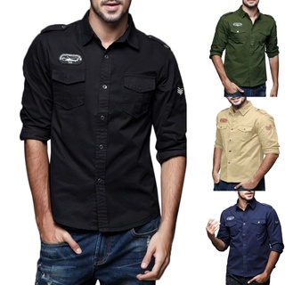 [lgq] blusa de manga larga casual para hombre con botones para otoño