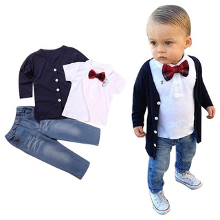╭trendywill╮1Set Kids Baby Boys Long Sleeve T-Shirt Tops+Coat+Pants Clothes Outfits