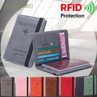 TRUSTMEI Multi-function Passport Holder Ultra-thin RFID Wallet Passport Bag Portable Credit Card Holder Leather Document Package Travel Cover Case/Multicolor