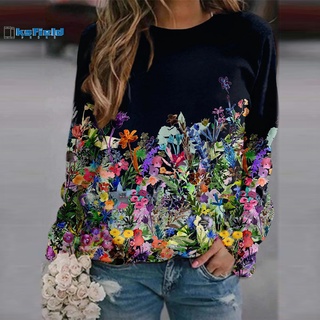 [virginia] blusa para dama otoño invierno/decoración floral estilo suelto/sudadera con estampado floral para uso diario