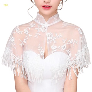 Usted Chamarra de cuello alto de la boda Bolero Floral de encaje borla envolturas de novia capa de las mujeres de hombros (1)