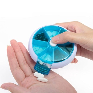 Mini pastillero redondo portátil de viaje de siete celdas, pastillero, rotativo, caja de almacenamiento de medicamentos portátil, pastillero
