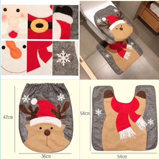 1 juego De funda De asiento y alfombra navideña De santa claus Para decoración del hogar/baño (7)