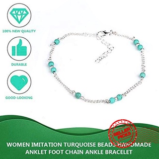 Silver Personality Handmade Beaded Turquoise Bead Anklet K4E5
