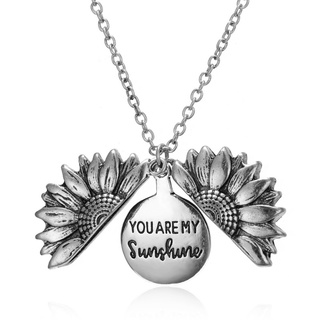 European and American fashion new creative sunflower necklace can be opened lettering Pendant Necklace versatile jewelry couple gift you are my sunshine lettered (4)