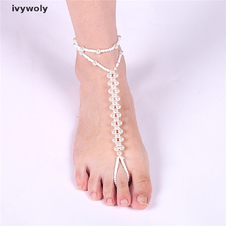 Ivywoly Fashion Imitation Pearl Barefoot Anklet Chain Sandals Beach Anklet Foot Chain Jewelry MX