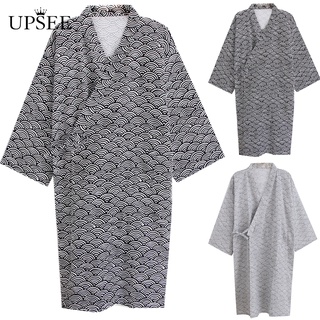 Upsee Hombres Moda Impresión Kimono Bata Ropa De Dormir Camisón Suelto Media Longitud Albornoz (1)