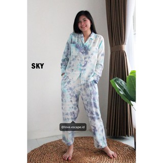 Tie Dye pijama conjunto de manga larga/pijamas Tie Dye - cielo, L