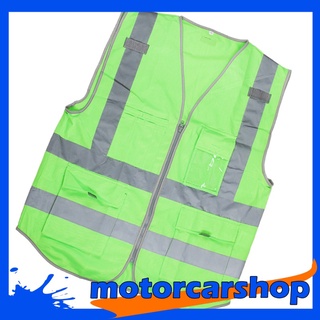 [motorcarshop] chaleco de seguridad reflectante de alta visibilidad con bolsillos y cremallera, chaleco de malla transpirable