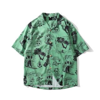 Moda Moda Collar De Moda Camisetas De manga corta para hombre calavera patrón Seaside camiseta De vacaciones Verde y blanco