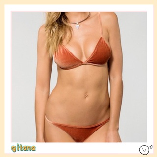 [gitana] 2 pzs/Conjunto De Traje De natación para mujer/color sólido De terciopelo dorado Sexy bikini dividido bikini bikini