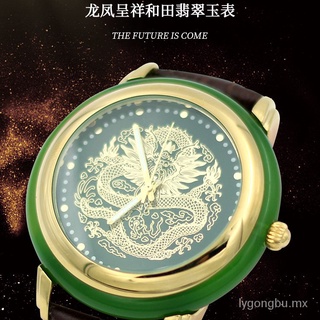 contador genuino hetian jade dragon y phoenix luminoso impermeable regalo automático de cuarzo reloj de negocios (7)