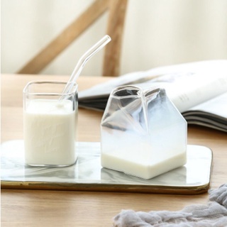 Japanese Style Glass Milk Cup Square Milk Box Transparent Heat-resistant Creative Home Kitchen Breakfast Cups