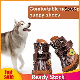 Sqyg-4Pcs Zapatos De Perro Vintage Antideslizante Transpirable Mascota Malla Botines Para Exteriores