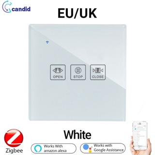candid Tuya ZigBee3.0 Smart Wall Touch Interruptor inteligente EU / UK Dimmer / Ventilador / Cortina Interruptor Tuya / smart life APP Trabalhe com Alexa Google Home candid