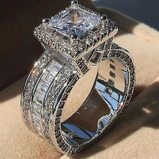 Hermosa mujer 925 plata de ley blanco zafiro diamante anillo moda princesa boda fiesta regalo novia compromiso joyería