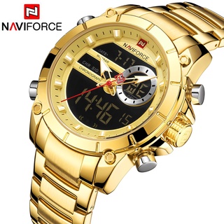 naviforce sport hombres relojes de moda lindo digital de cuarzo reloj de pulsera de acero impermeable doble pantalla fecha reloj relogio masculino
