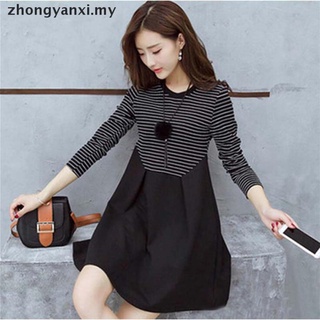 [zhongyanxi] Mini vestidos de moda para mujeres embarazadas/vestido de manga larga con rayas causales/vestido de manga larga