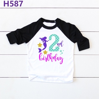ready stock sirena cumpleaños impresión ralgan camiseta bebé niñas tema manga larga camiseta (4)