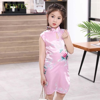 centec lindo niño vestidos de niños ropa de verano cheongsam vestido qipao pavo real sin mangas slim niñas estilo chino vestido tradicional/multicolor (1)
