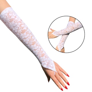 guantes de encaje floral para mujer/guantes de encaje largo/protección uv/guantes de encaje sin dedos/longitud de codo/guantes de encaje para boda/opera/fiesta, (2)