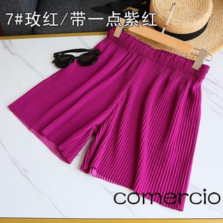SEN-pantalones cortos plisados de verano para mujer, cintura elástica Casual, Color sólido, pierna ancha (9)