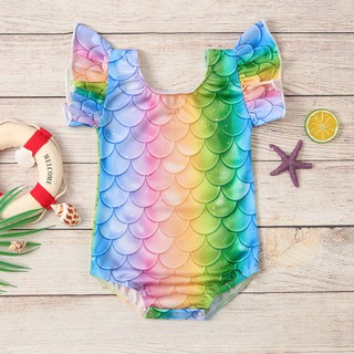 Baby Kids Girl Summer Ruffles Fly sleeve Print One Piece Swimsuit Swimwear